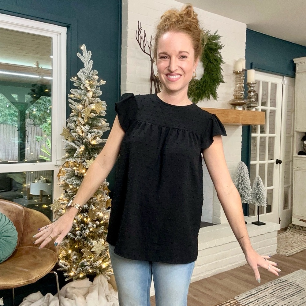 Black Flutter Sleeve Blouse - Lightweight